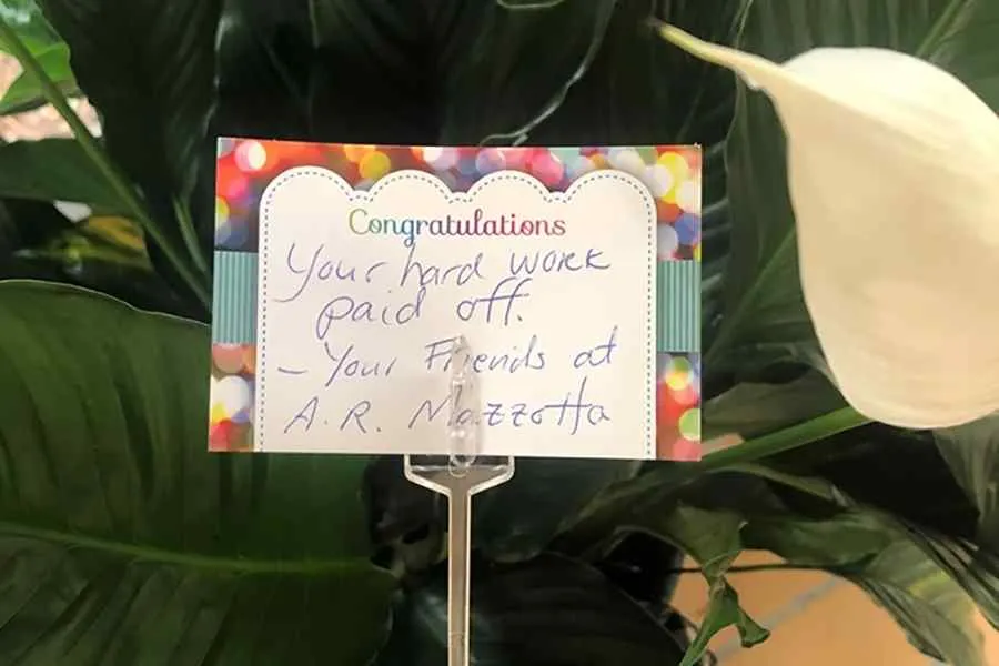 Congratulations placard for hard work